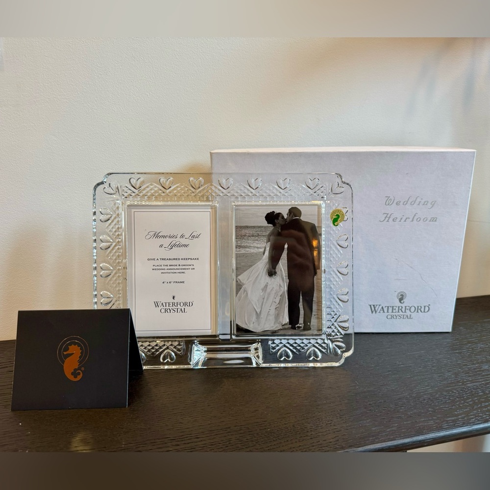 WATERFORD CRYSTAL WEDDING ANNOUNCEMENT 4" X 6" DOUBLE PICTURE FRAME
